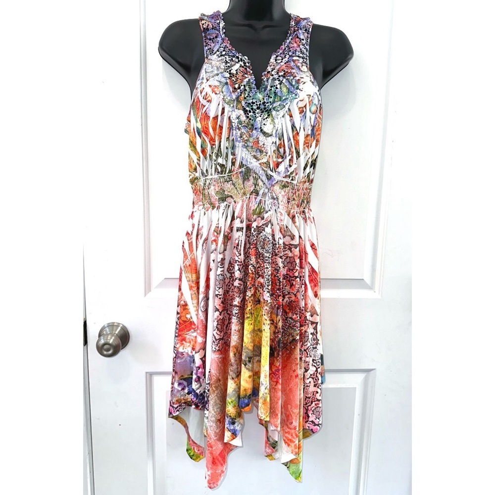 S-12, S-Twelve Orange & Purple dress with lots of embellished rhinestones